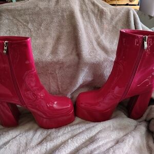 Vibrant Red Platform Heeled Boots(SOLD)
